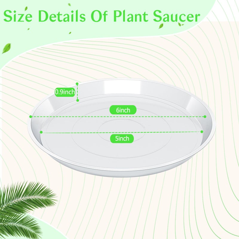 FUIJOL 6 Pack Clear Plant Suacer 4 6 8 10 12 14 16 18 20 Inch  Durable Plant Drip Trays Saucers for Pots  No Holes Water Catcher Trays for Indoor Outdoor Planter  Sturdy Base Plate(6""  Clear) - Image 2